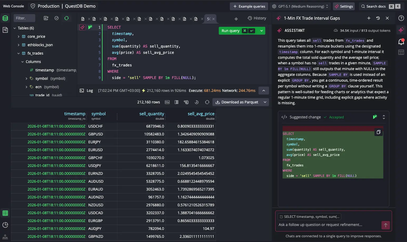 AI Assistant chat window in Web Console